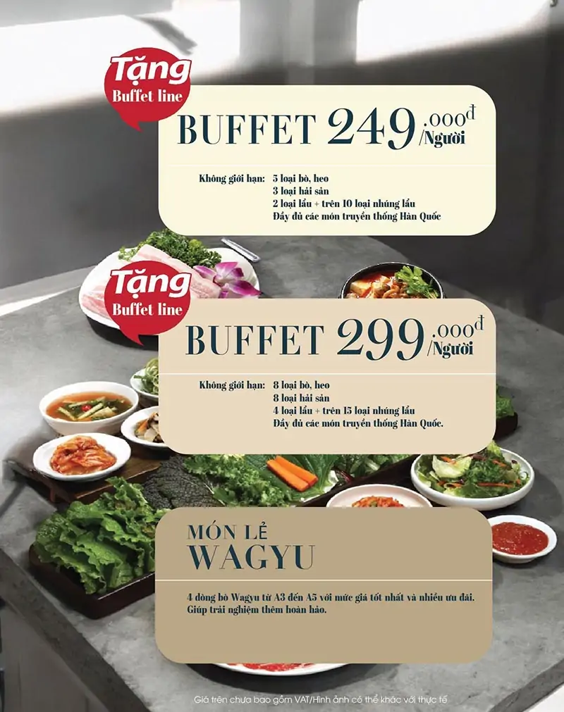 Menu buffet tại Subin BBQ Giga Mall Thủ Đức