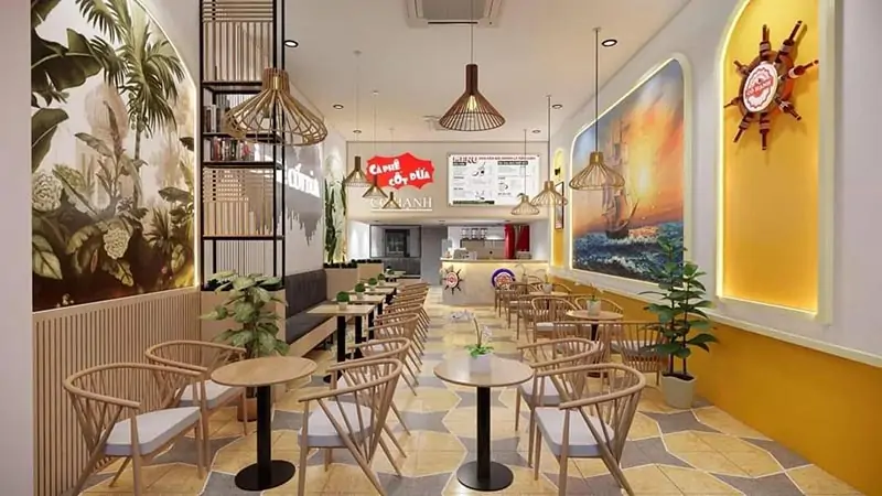 Không gian cà phê cốt dừa cô Hạnh Hải Phòng